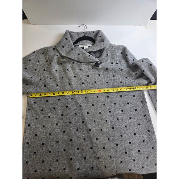 Max Studio Knit Wool Blend Gray/ Black Polka Dot Cardigan Cowl Neck Sweater 3x - Picture 5 of 8